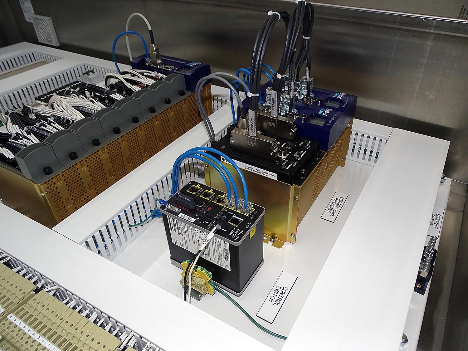 Wired RTU control panel with redundant controllers, managed Ethernet switch, marshalling terminal blocks and equipment ground